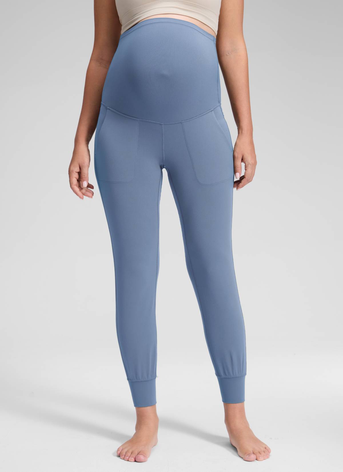 CRZ YOGA Women's Maternity Joggers Pockets Butterluxe 27'' Washed Denim