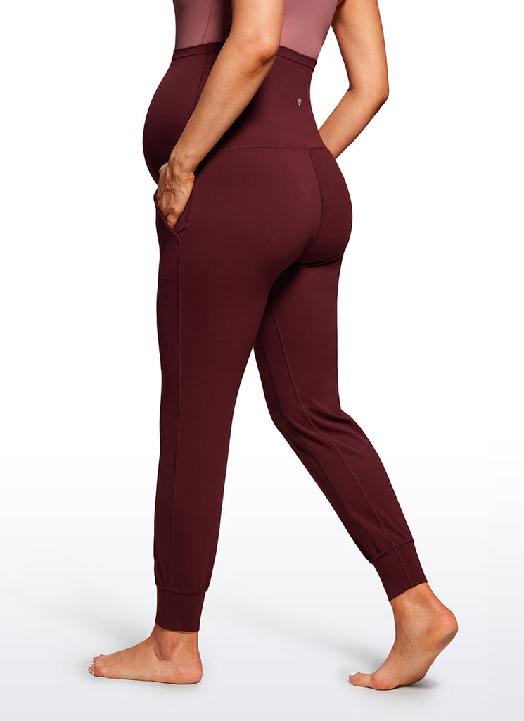 CRZ YOGA Women's Maternity Joggers Pockets Butterluxe 27'' Red Merlot