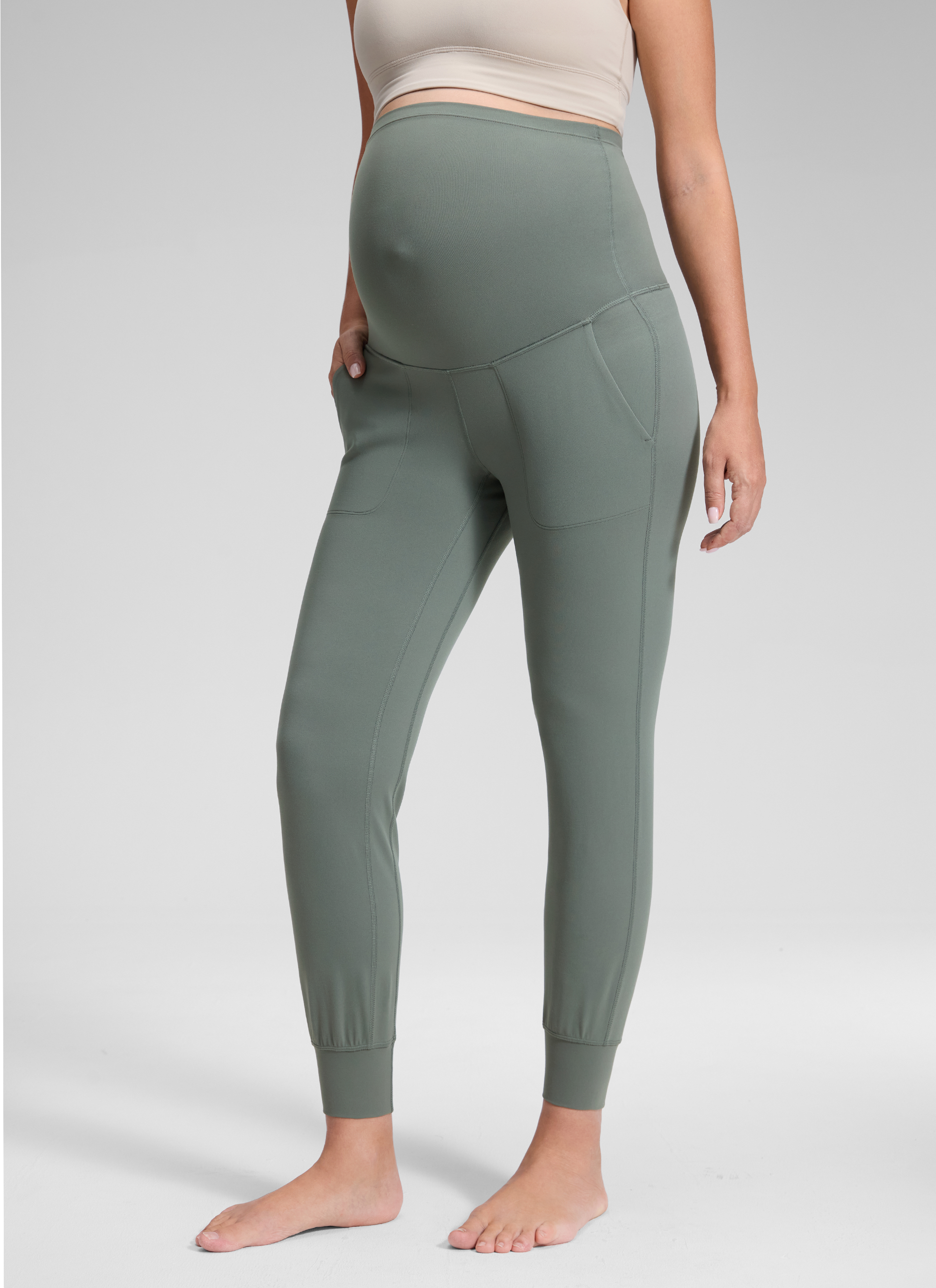 CRZ YOGA Women's Maternity Joggers Pockets Butterluxe 27'' Grey Sage