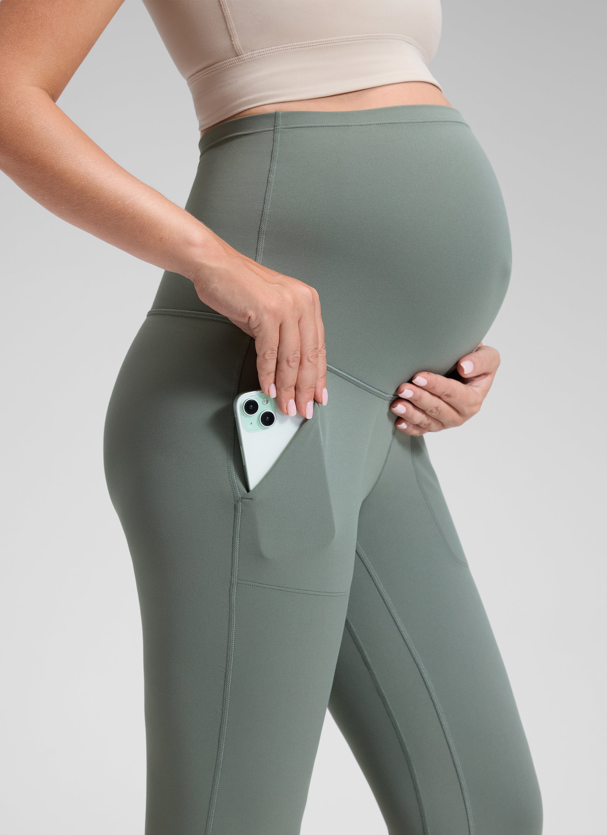 CRZ YOGA Women's Maternity Joggers Pockets Butterluxe 27'' Grey Sage
