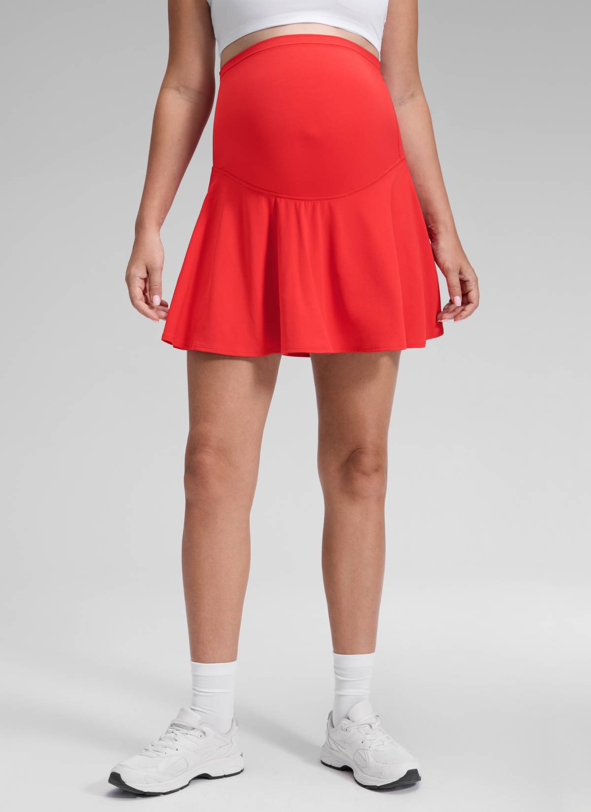 CRZ YOGA Women's Butterluxe Maternity High Waisted Flowy Tennis Skirts Deep Red