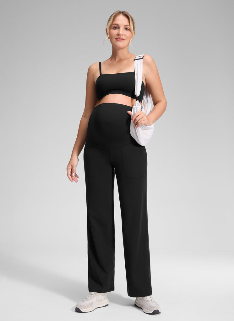 CRZ YOGA Women Butterluxe Maternity Wide Leg Pants with Pockets 31.5" Black