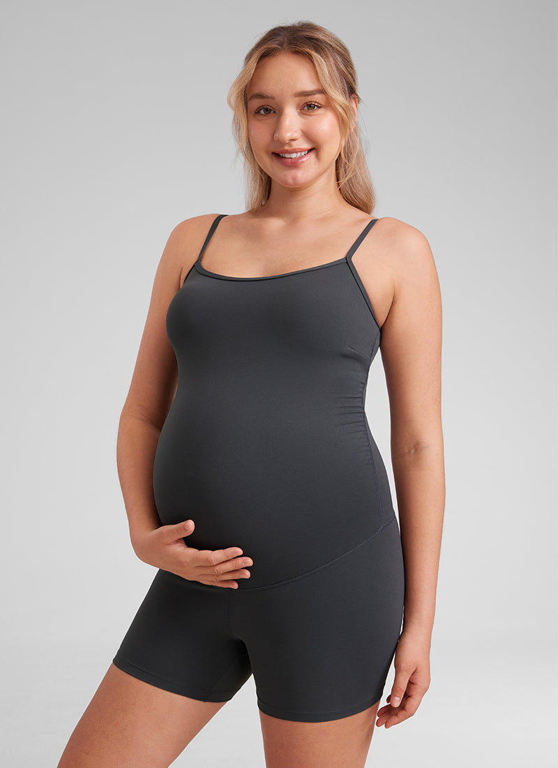 CRZ YOGA Women's Maternity Yoga Tight Fit Romper Shorts Bodysuits True Navy