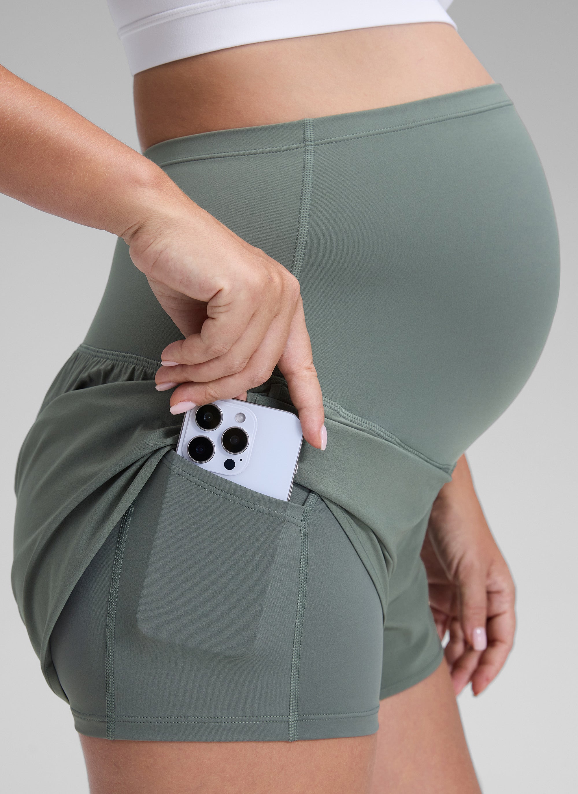 CRZ YOGA Women's Feathery-Fit Soft Maternity High Waisted Shortrs Grey Sage