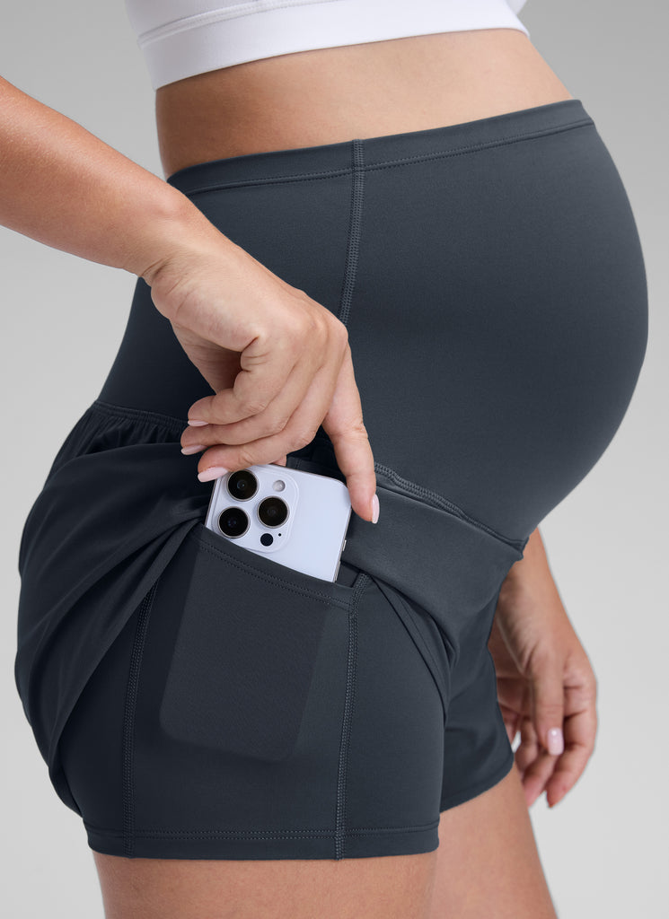 CRZ YOGA Women's Feathery-Fit Soft Maternity High Waisted Shortrs Sparkle Blue