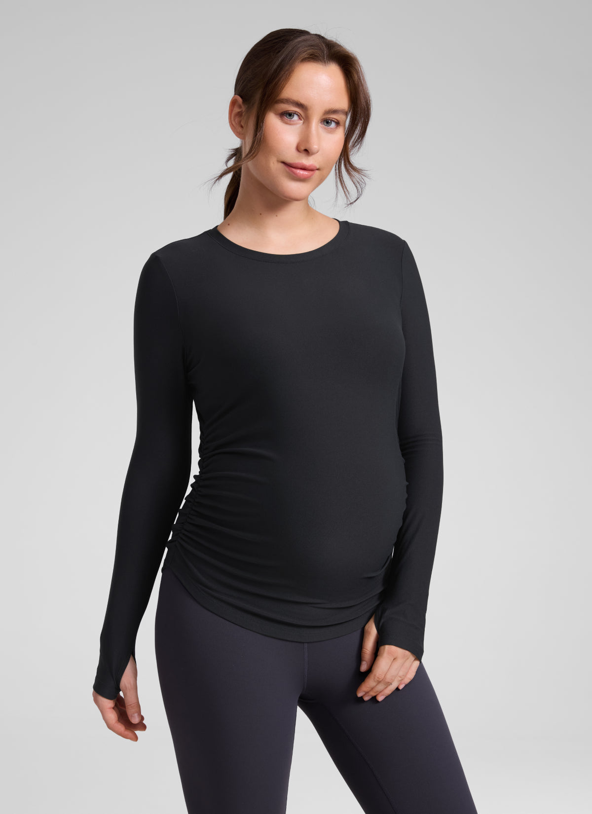 CRZ YOGA Women's Cloudweight Workout Crewneck Hip Length Long Sleeves Black
