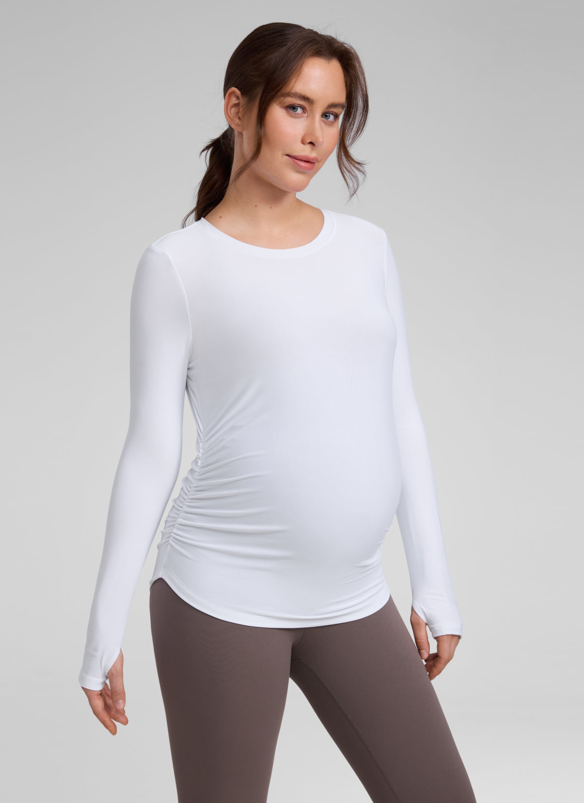 CRZ YOGA Women's Cloudweight Workout Crewneck Hip Length Long Sleeves White