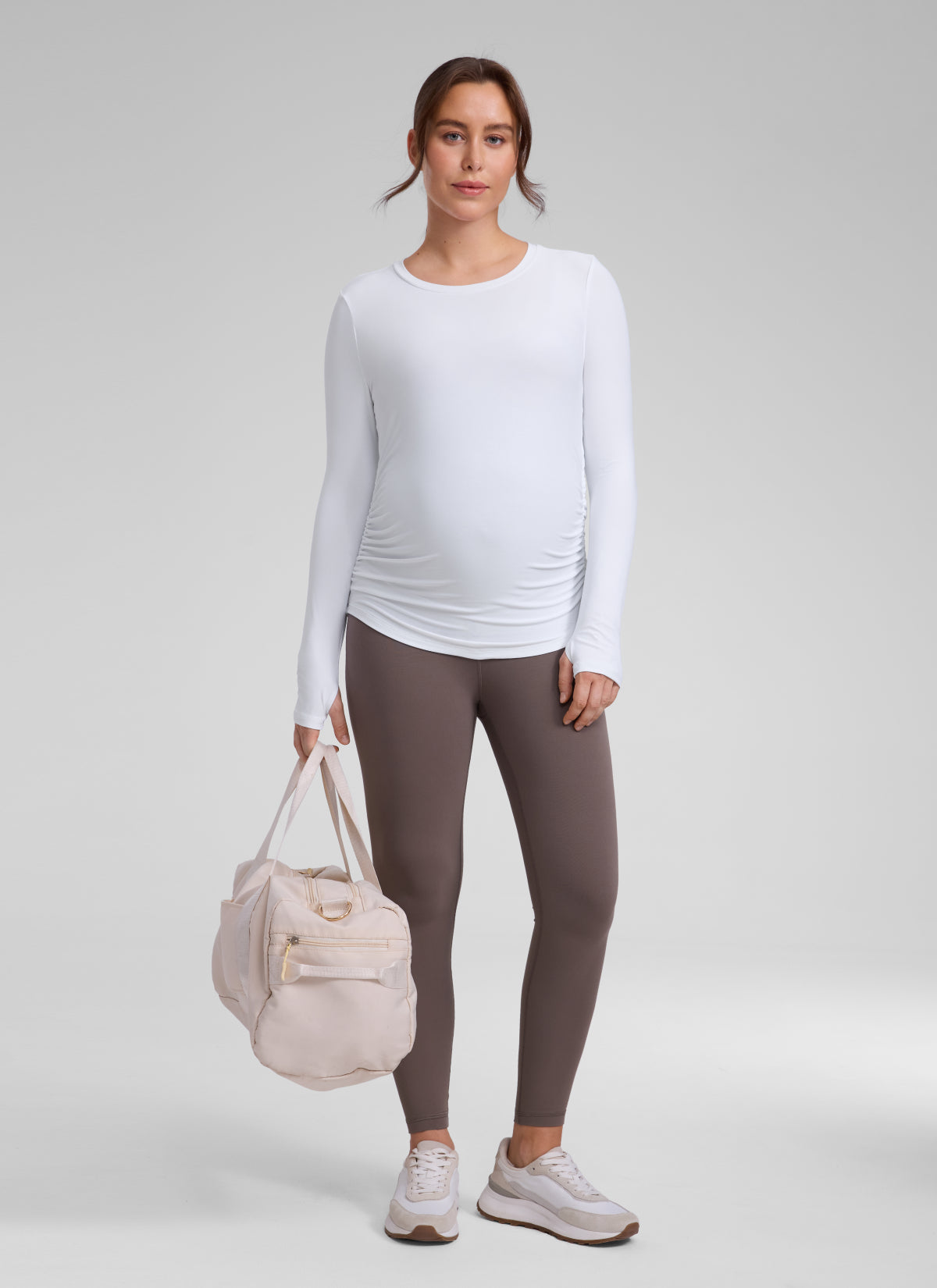 CRZ YOGA Women's Cloudweight Workout Crewneck Hip Length Long Sleeves White