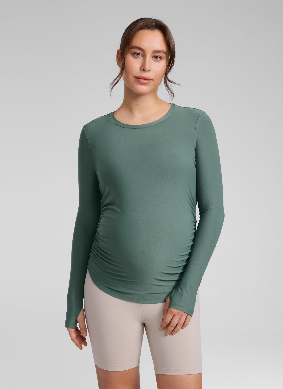 CRZ YOGA Women's Cloudweight Workout Crewneck Hip Length Long Sleeves Graphite Green
