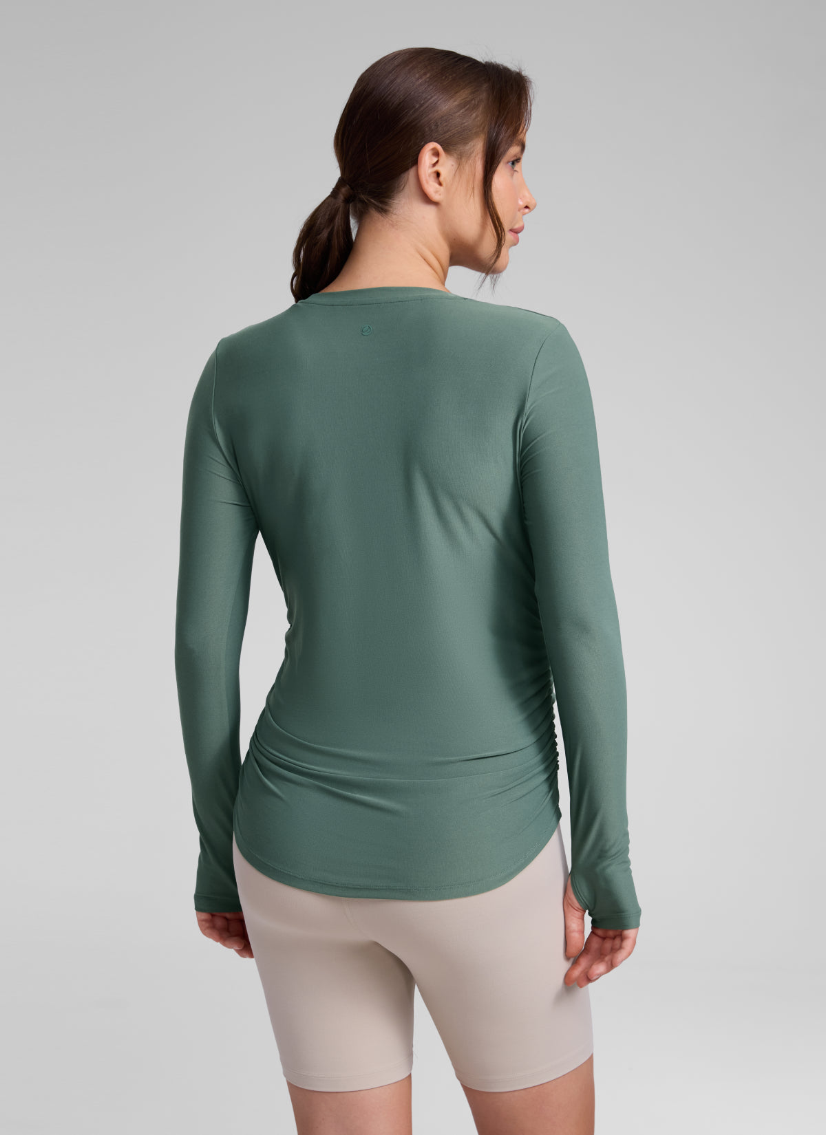 CRZ YOGA Women's Cloudweight Workout Crewneck Hip Length Long Sleeves Graphite Green