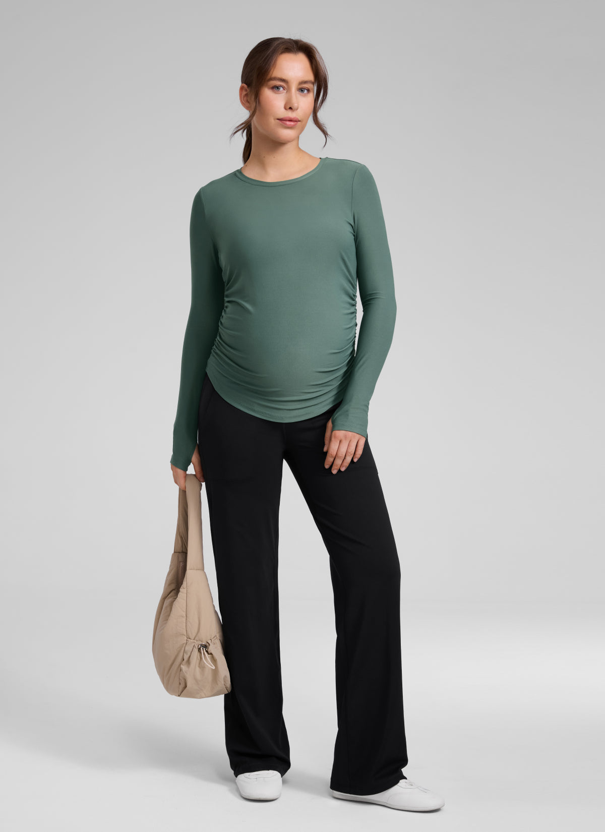 CRZ YOGA Women's Cloudweight Workout Crewneck Hip Length Long Sleeves Graphite Green