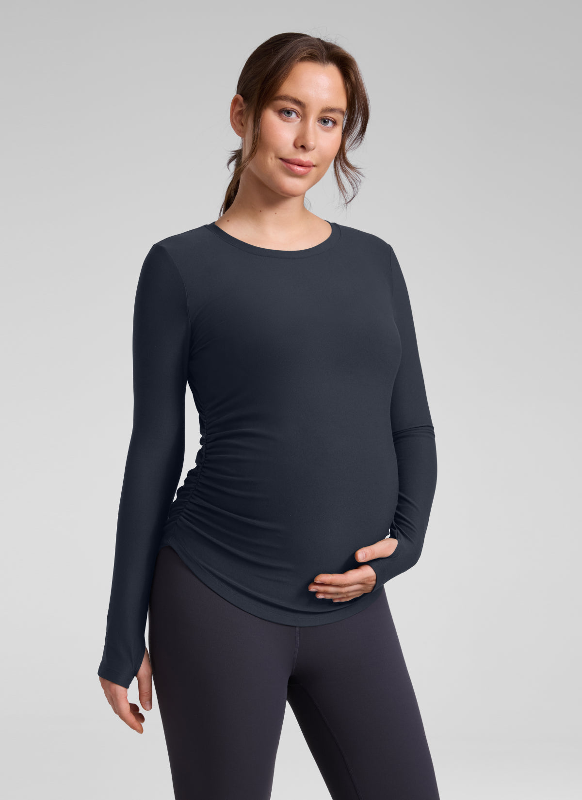 CRZ YOGA Women's Cloudweight Workout Crewneck Hip Length Long Sleeves True Navy