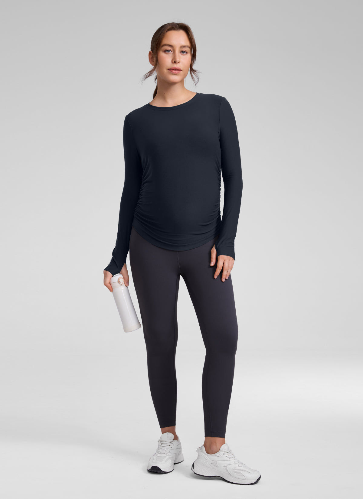 CRZ YOGA Women's Cloudweight Workout Crewneck Hip Length Long Sleeves True Navy