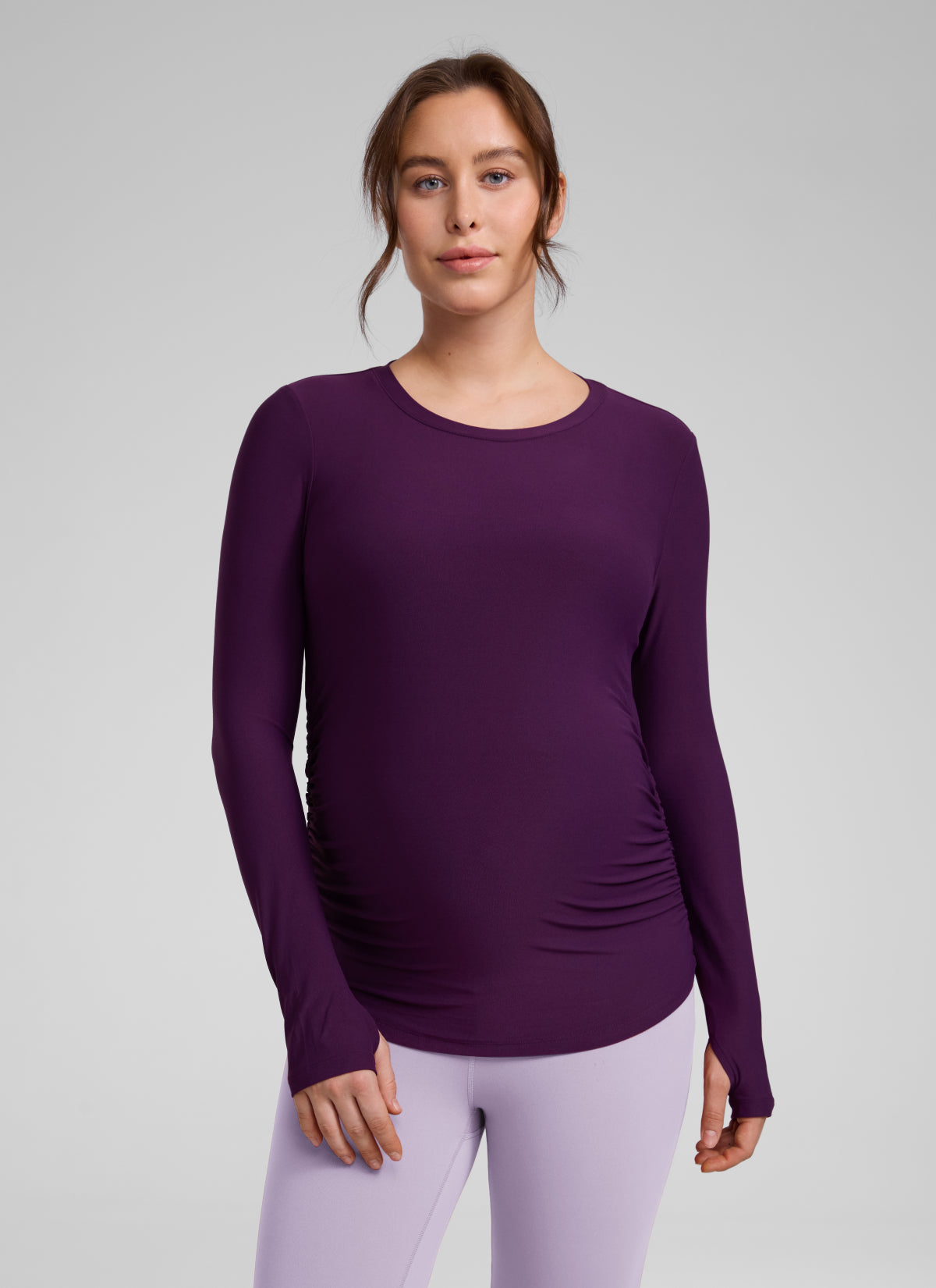 CRZ YOGA Women's Cloudweight Workout Crewneck Hip Length Long Sleeves Plum Magenta