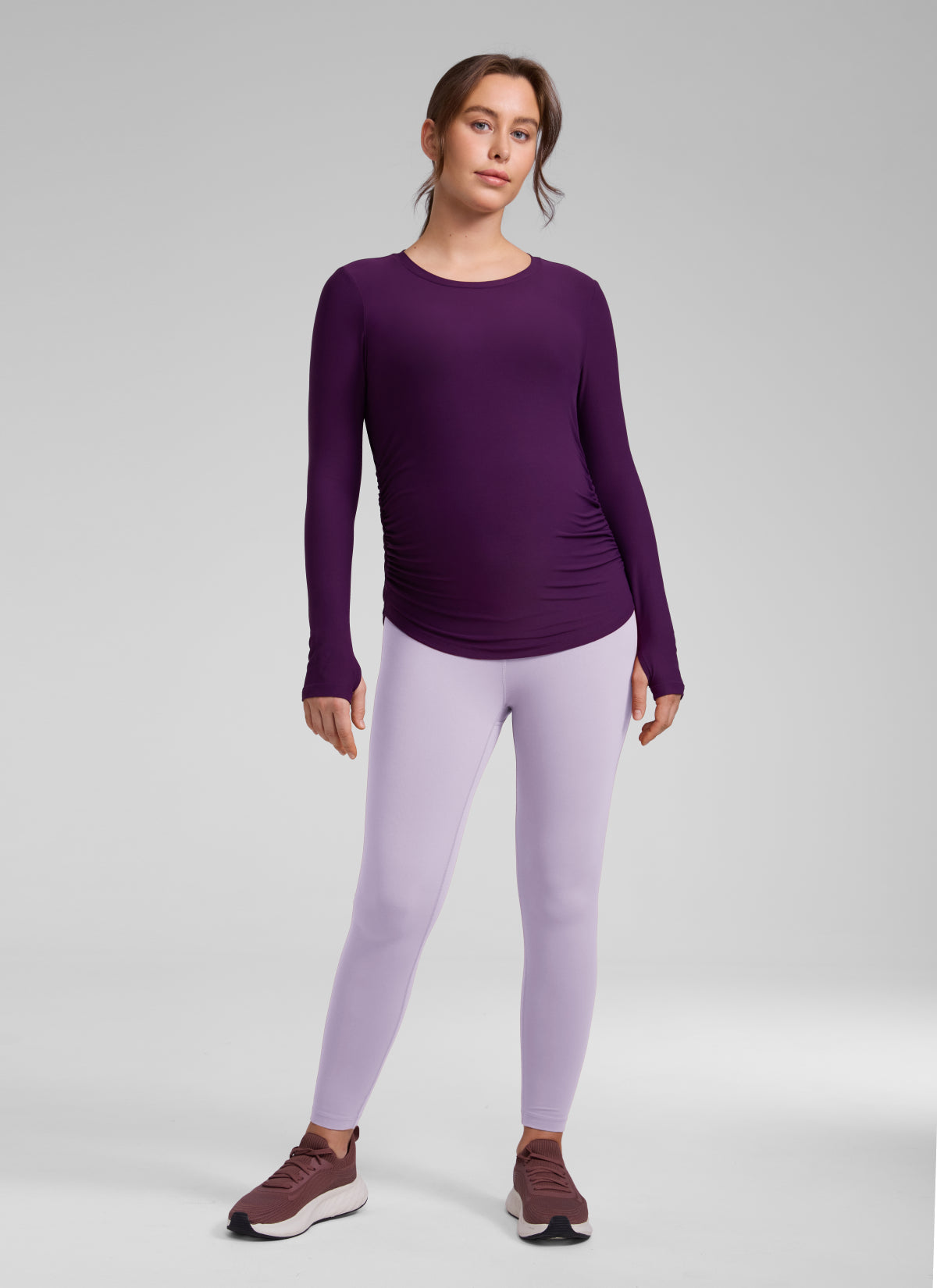 CRZ YOGA Women's Cloudweight Workout Crewneck Hip Length Long Sleeves Plum Magenta