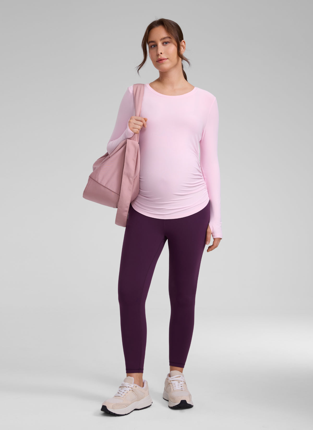 CRZ YOGA Women's Cloudweight Workout Crewneck Hip Length Long Sleeves Pink Peony