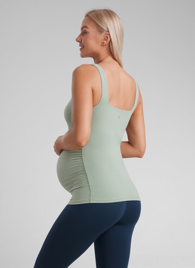 CRZ YOGA  Women's Square Neck Maternity Tank Tops Ruched Sleeveless White