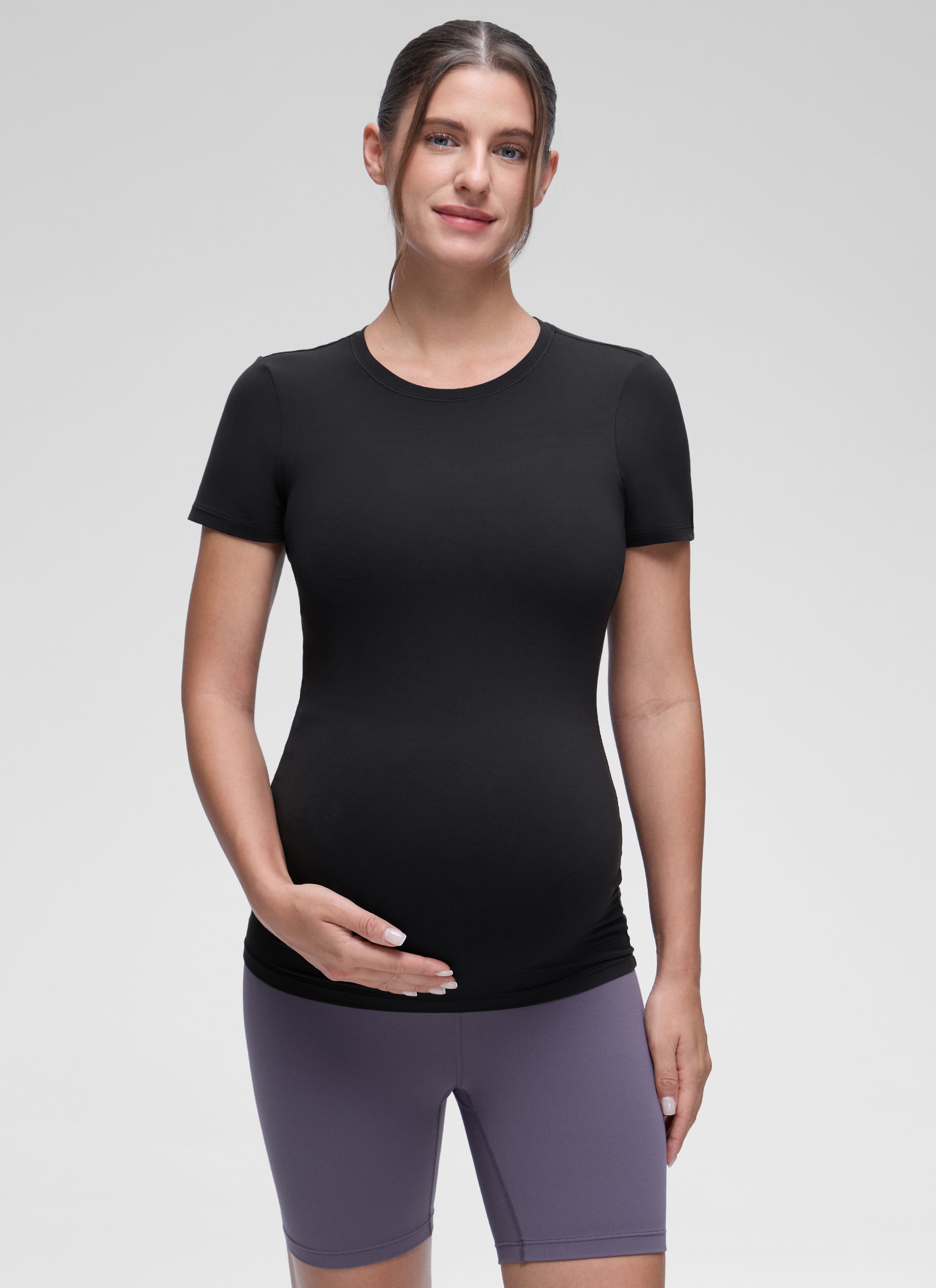 CRZ YOGA Women Casual Slim Fit Maternity Short Sleeves Crew Neck True Navy