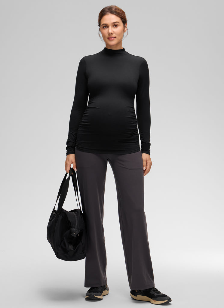 CRZ YOGA Women's Cloud Jersey Maternity Casual Mock Neck Ruched Shirt Black