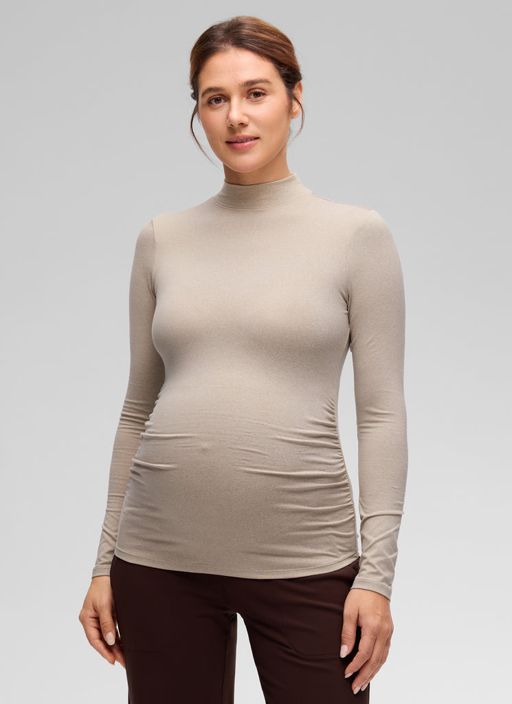 CRZ YOGA Women's Cloud Jersey Maternity Casual Mock Neck Ruched Shirt Milky White