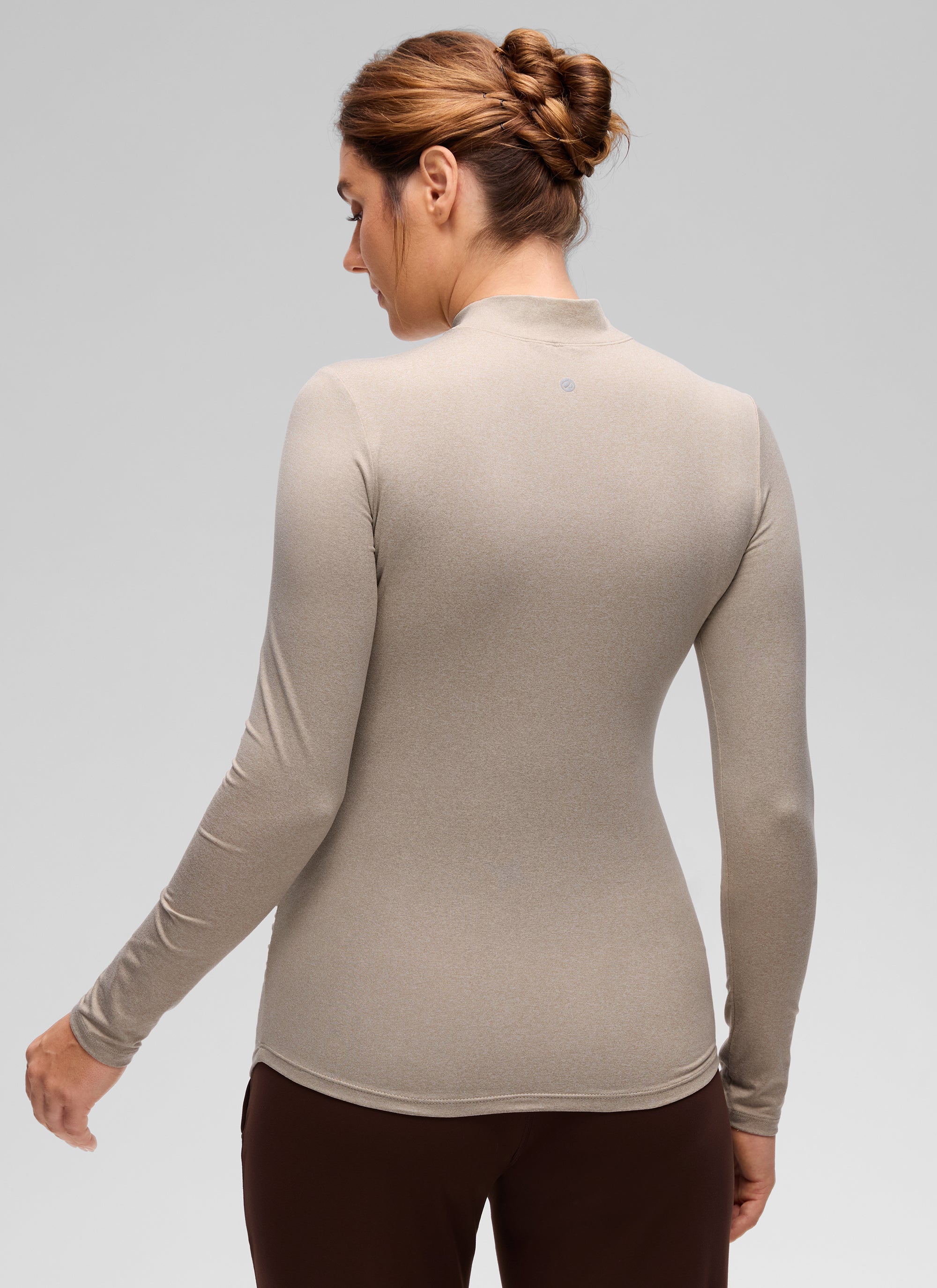 CRZ YOGA Women's Cloud Jersey Maternity Casual Mock Neck Ruched Shirt Mojave Tan