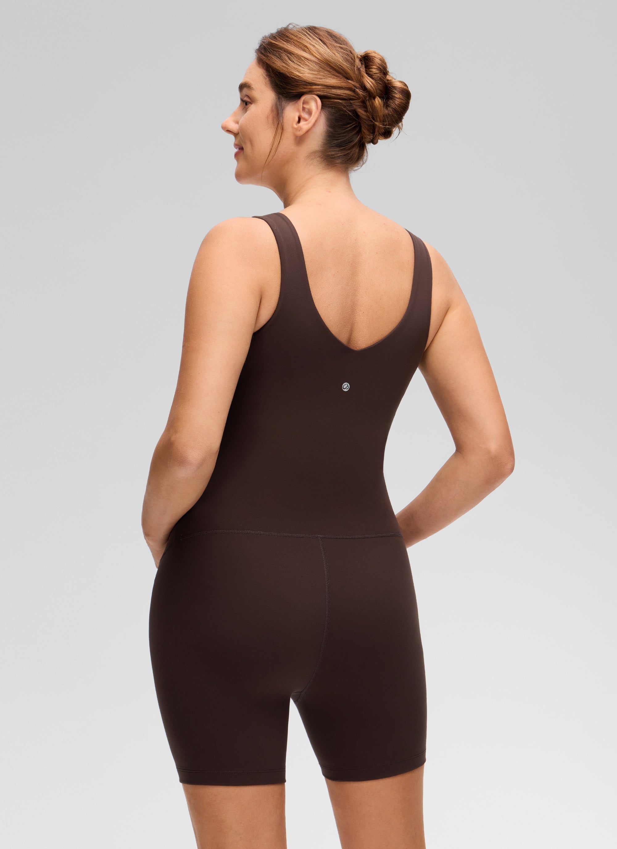 CRZ YOGA Women's Butterluxe Maternity V Neck Slim Fit Rompers 5'' Hot Fudge Brown