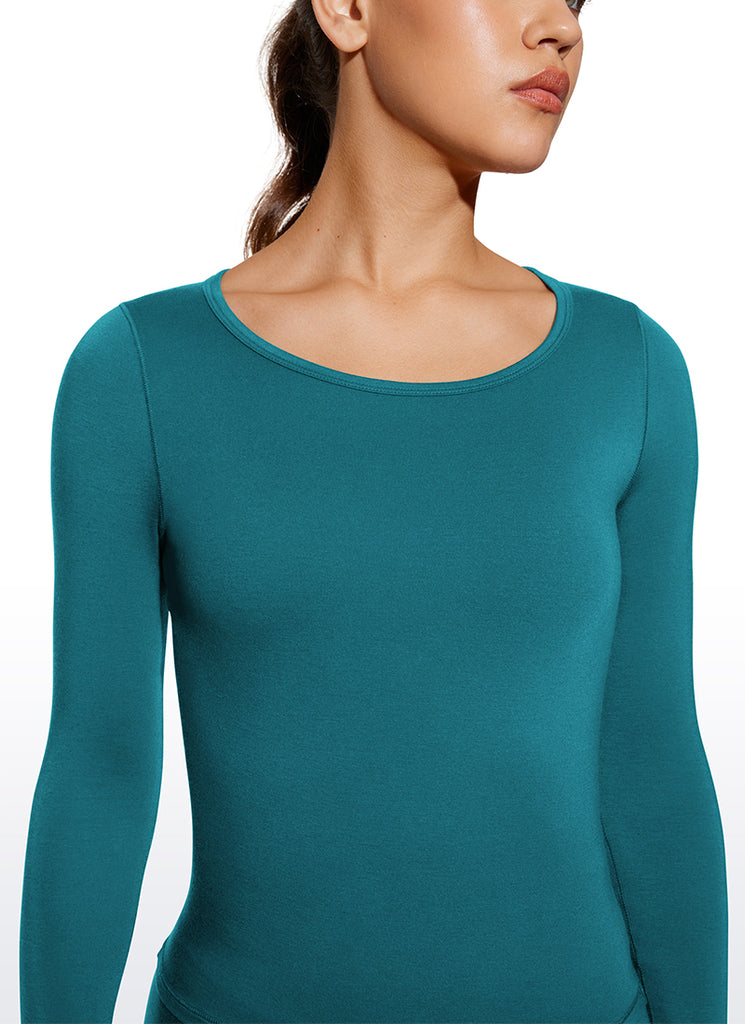 CRZ YOGA Women's Thermal Soft Base Layer Top Bottom Underwear Sets Milky White