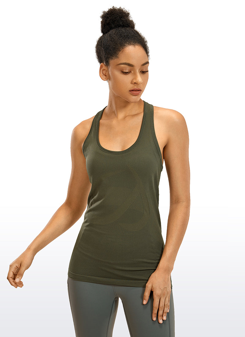 CRZ YOGA Womens Seamless Ribbed Racerback Tank Tops with Built in Bra -  Padded Scoop Neck Slimming Athletic Long Camisole Super-Sonic Blue Medium :  : Clothing & Accessories
